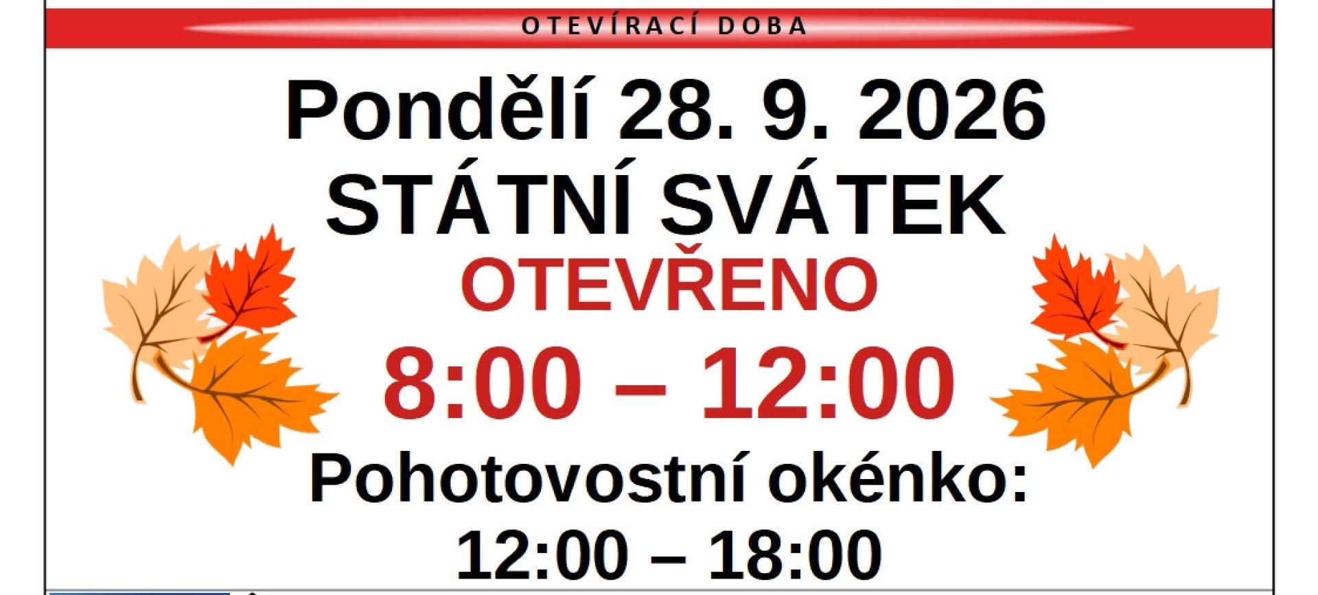 Otevírací doba nemocniční lékárny 28.9.2026